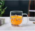 200ml Double Wall Glass Mug with Dry Flowers, Elegant Double Wall Glass Coffee Tea Mug with Sturdy Handle, Clear Insulated Glass Espresso Cup, Insulated Layer Coffee Cup, Flower Cup Aesthetic Mug. 