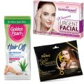Parley 24K Gold Gleam Creme Bleach Sachet+Whitening Urgent Facial+Hair Removal Cream – Aloe Vera. 
