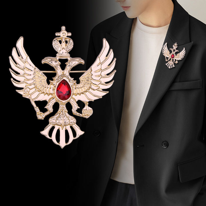 Russian double-headed eagle badge domineering animal crown eagle brooch men's suit jacket pin alisell foreign trade chest