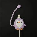 Anti-break Dust Cover Purple Winder Pvc Charging Cable Case Mobile Phone Peripherals Cute Penguin Case Penguin Winding Black. 