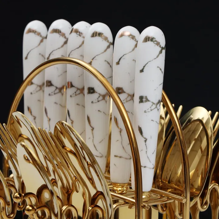 White%20Marblene%20Pattern%20Grip%2024%20Pcs%20Cutlery%20Set%20&%20Cutlery%20Holder%20-%20Image%205