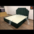 High Back Tufted Bed in Green. 