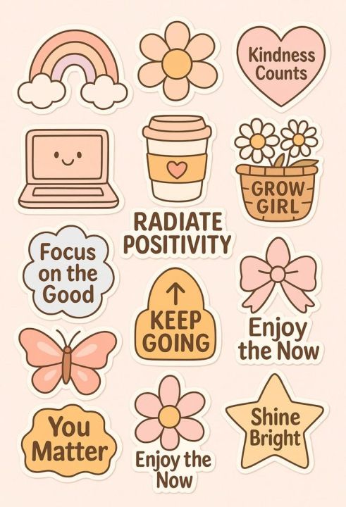 Radiate Positivity – Cute Peach & Yellow Motivational Waterproof PVC ...