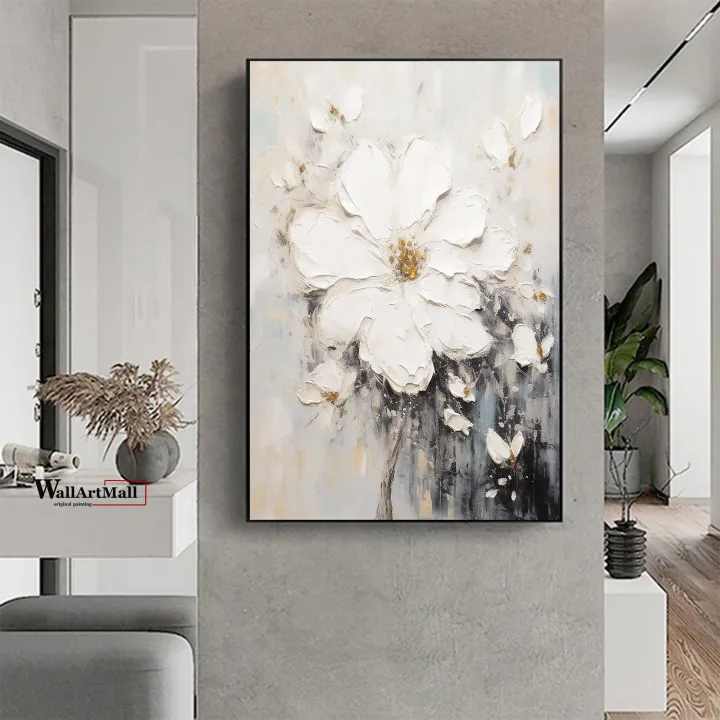 Large%203D%20Textured%20Abstract%20White%20Flower%20Painting%20Print%20Original%20Flower%20Canvas%20Wall%20Art%20Home%20Decor%20Minimalist%20Custom%20Painting%20Ready%20to%20hang%20-%20Image%202