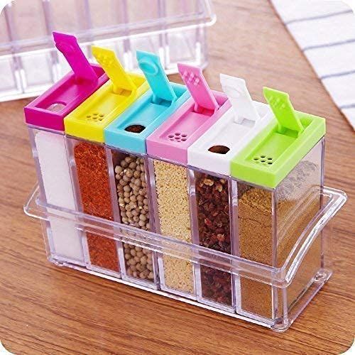 6 PCs Jar Spice Rack Pepper Salt Spice Masala Box Storage Multipurpose Acrylic Kitchen Spice Rack, Dining Table Spice Jar Spice Set