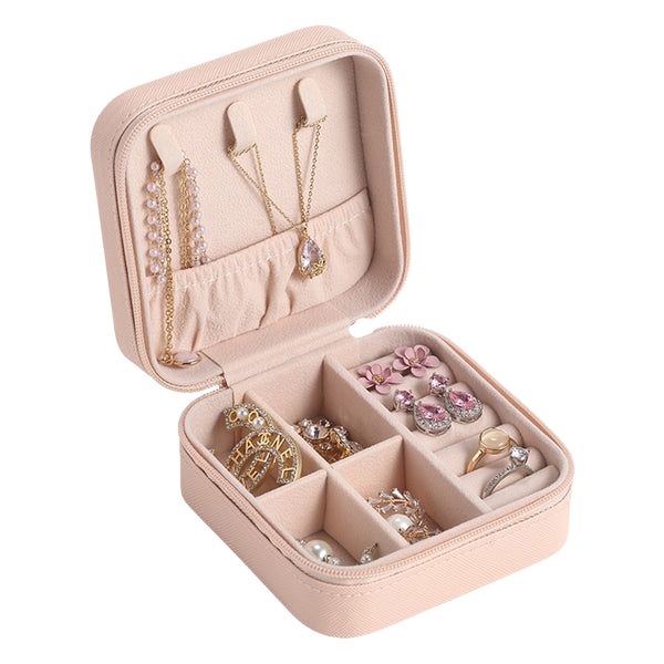 Leather Jewellery Organizer Box with Zipper | Ear Rings & Necklace_Bracelets Holder | Small Jewelry Box Vanity Hanger Stand Velvet