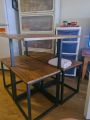 5 Piece Dining Table and Chairs Set 4, Industrial Space Saving Table and Chairs with Metal Frame, Square Kitchen Table and Stools for Dining Room, Brown. 
