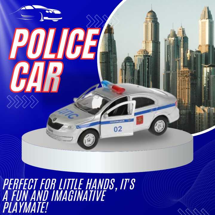 Police Car Toy - Alloy Metal, Pull Back Action, Flashing Lights, Openable Doors - High-Quality Kids' Toy - Best for Birthday Gifts & Collectors