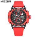 Megir brand fashion business, large dial, timepiece, sports, silicone, date, quartz men's watch. 