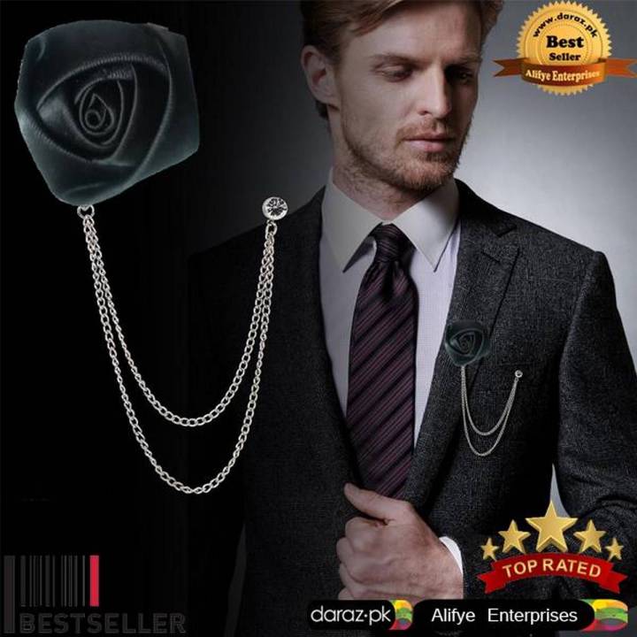Flower Brooch With Chain Men Women's Coat - Black