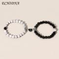 ECHIDNA Couple Bracelets Skin-touch Magnetic Heart Black White Couple Bracelets. 