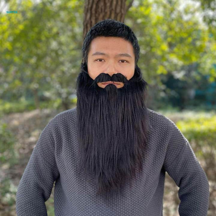 Long Beard Costume Fake Mustache Fake Beard Mustaches Dwarf Gnome Beard Costume Accessories Dress Up for Party Cosplay Supplies , Black