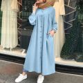 Short Coat Abaya front open buttons Solid Color Long Sleeve Shirt Dress Casual Pocket Robe Abayas For Women Open Abaya. 