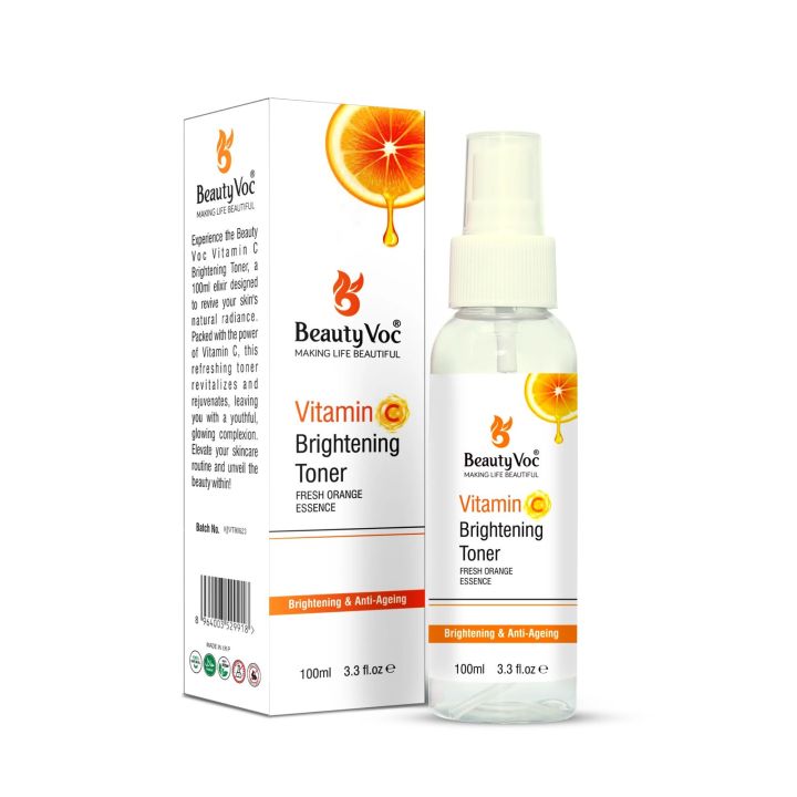 Beautyvoc - Vitamin C Brightening Tonner 100 ml - Skin Brightening, Hydrating, Calming ,Smooth, Clear, Glowing Skin, Anti Aging Properties