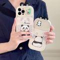 Sroof Case For iPhone 11 12 13 14 15 Pro Max Fashion Simple Cute Animal Panda Bamboo Oval Edge White Airbag Shockproof Silicone Soft Phone Case Back Cover. 