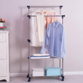 Multipurpose & Adjustable Stainless Steel Double Pole Cloth Hanger with 2 shelves for Floor Type Clothes Hanging & Drying purpose for Laundry & Bedroom | Stainless Steel | Single Pole or Double Pole. 