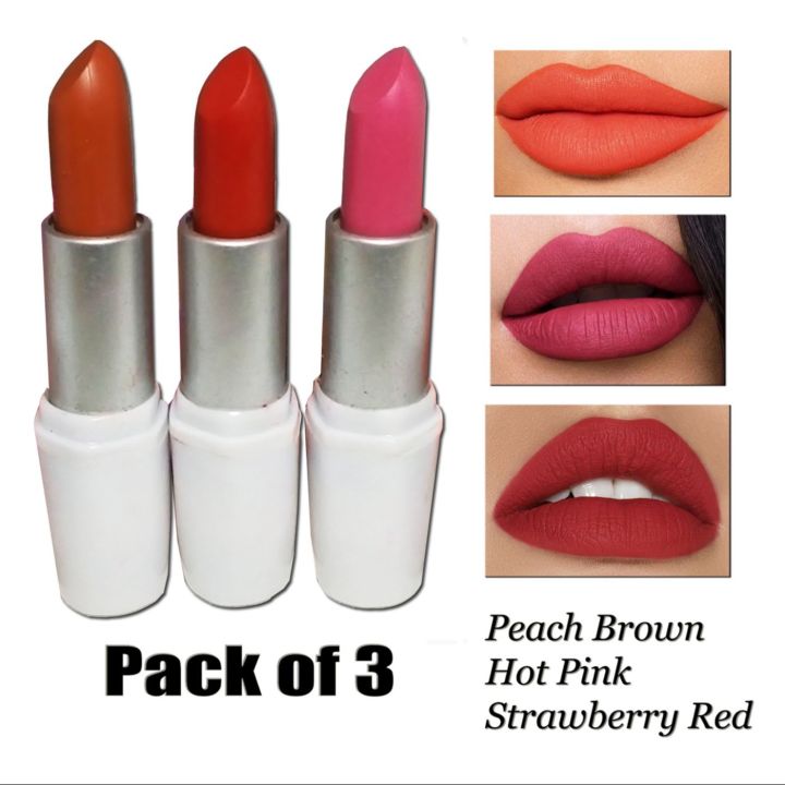 Lipsticks 3 in 1 PACK - red, pink, peach brown