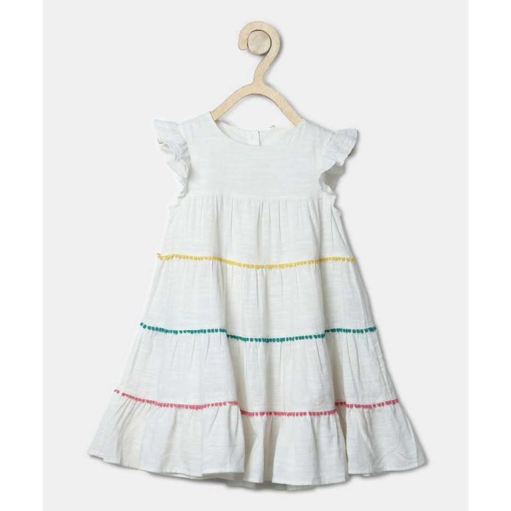 Girls Midi/Knee Length Casual Dress  (White, Fashion Sleeve)