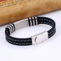 Fashion Titanium Steel Wristband Silicone Bracelet Cool Bangle Men Jewelry Gift. 