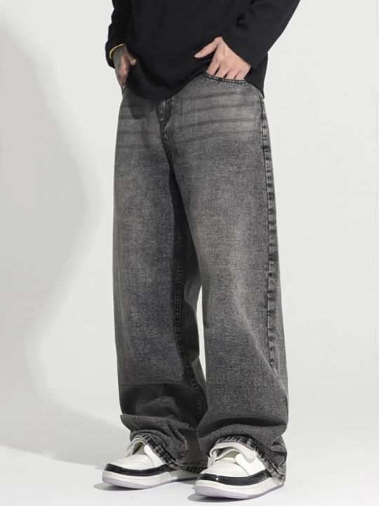 Men's Baggy Hip Hop Jeans Wide Leg Skater Denim Pants Casual Loose Fit ...