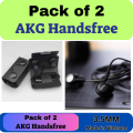 Pack of 2 AKG Handsfree - For All Android Devices Having 3.5mm Headphone Jack - Tuned by Samsung - PUBG AKG Earphone - Handsfree for Music - Black Color-Original handsfree. 