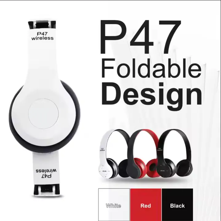 P47%20Foldable%20Bluetooth%20Wireless%20Headphones%20with%20Built-in%20Microphone,%20FM%20Radio,%20TF%20Card%20Support,%20for%20PC,%20TV,%20Smartphones,%20Tablets%20-%20New%20-%20Image%203