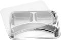 Metal Sectioned Plate Stainless Steel Divided Plates with Lid, Rectangular Dinner Tray Diet Plate with 3 Sections, Steckable Serving Platter Snack Fruit Plate for, Campers. 