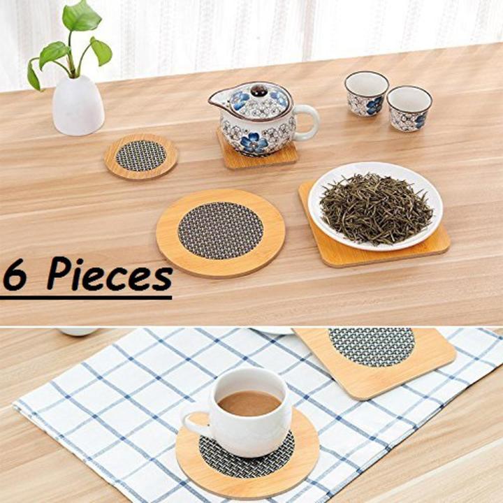 6 Pcs Tea Mat Different Shapes Heat Resistance insulated Bamboo Placement Heat pad heat mat bowls kettles coasters  Wooden Tea mat