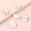 5 Styles Cartoon Animal Enamel Pin Cat Cup Pin Cat Bowl Pin Cute Badge Brooch Lapel Pin Gift for Friend. 