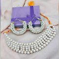 White Necklace Mala & Earrings Set – Traditional Jewelry for Women & Girls, Wedding & Party Wear. 
