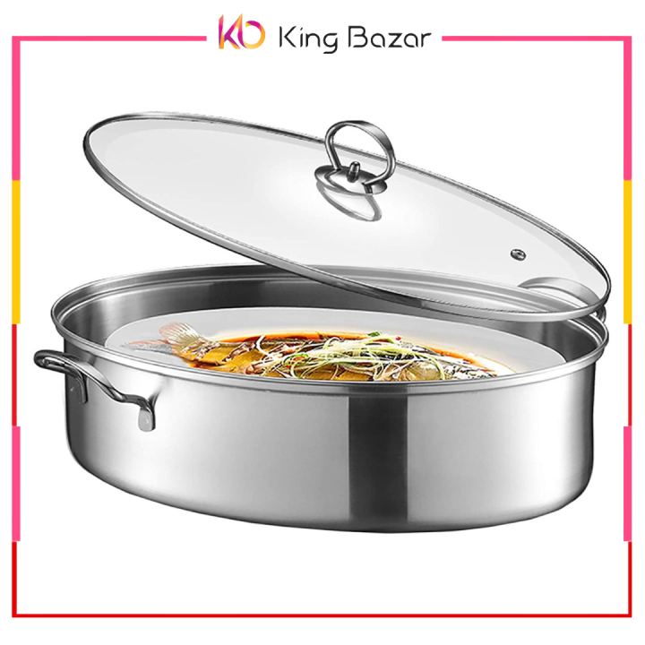 Alpha Stainless Steel Flat Karahi Fish Pot | Premium Cooking Karahi for Perfectly Cooked Fish and More