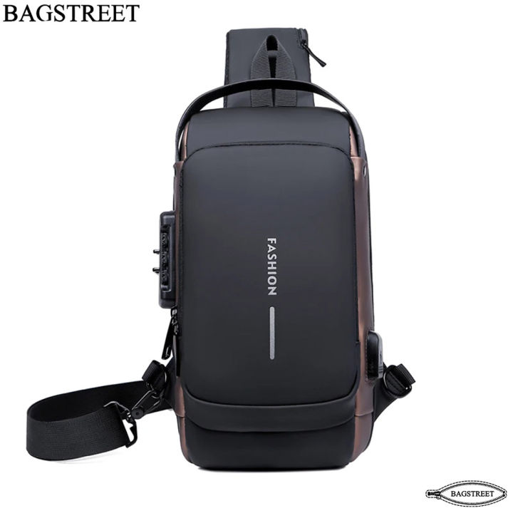 BAGSTREET%20Fashion%20Sling%20Bag%20With%20Combination%20Lock,%20USB%20Charging%20Port,%20Water%20Proof,%20Anti%20Scratch%20Shoulder%20Bag,%20Crossbody%20Unisex%20Bag%20Chest%20Bag%20-%20Black%20-%20Image%203