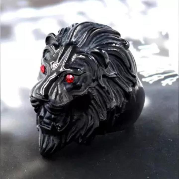 Shiny Black Punk Biker Lion Head Red Eyes Ring, Lion King Style Black-Shine Non-Fade Color,Premium Quality Black Panther Fans Ring For Boys And Girls