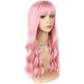 Pink Wig with Bangs Long Wavy Wig with Air Bangs Silky Full Heat Resistant Wig Hair Replacement Natural Looking Wig. 