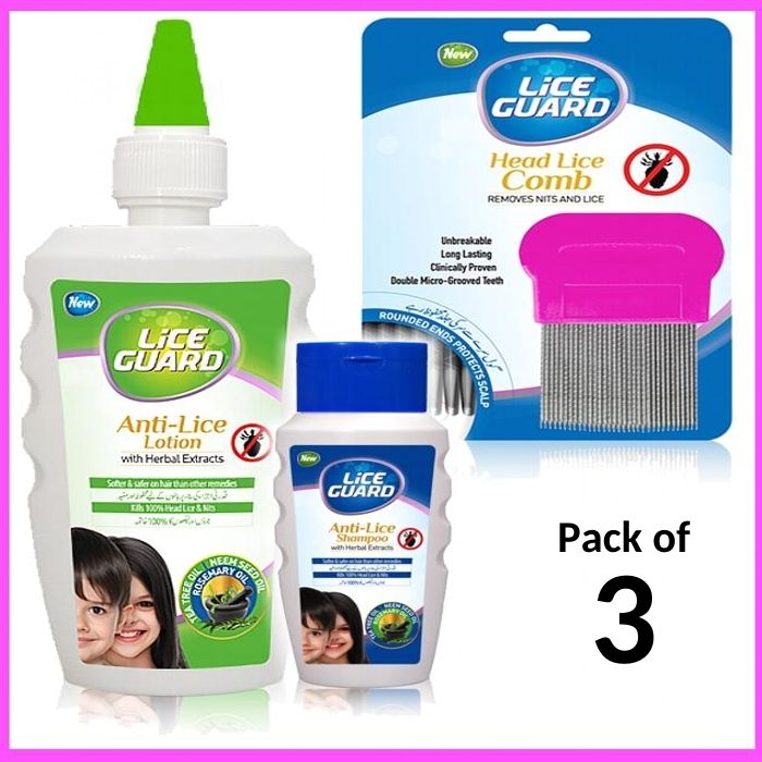 Pack Of 3 - Anti Lice Lotion, Anti Lice Comb & Anti Lice Shampoo - Head Lice Removal - No Machine Needed