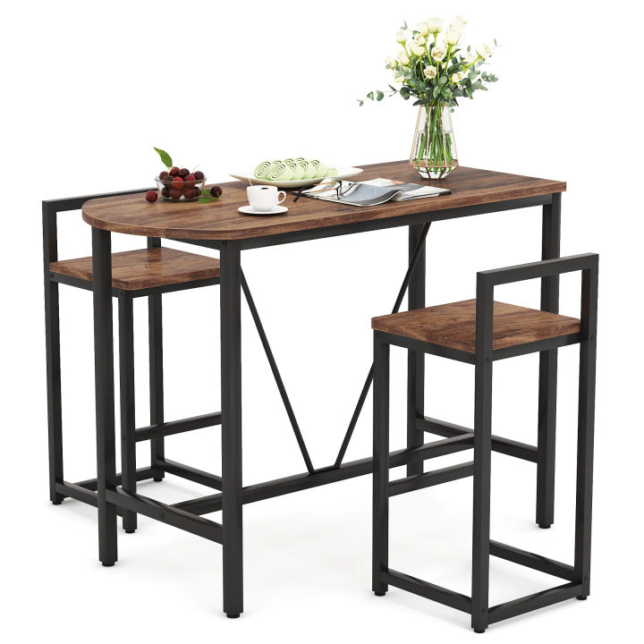 3-Piece Kichen Table Set, Kitchen Pub Dining Table and 2 Stools