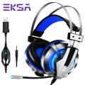 EKSA E800 Gaming Headphone Over The Ear Custom-Built 40mm Driver 360° Omnidirectional Mic With Blue LED Light - Blue. 
