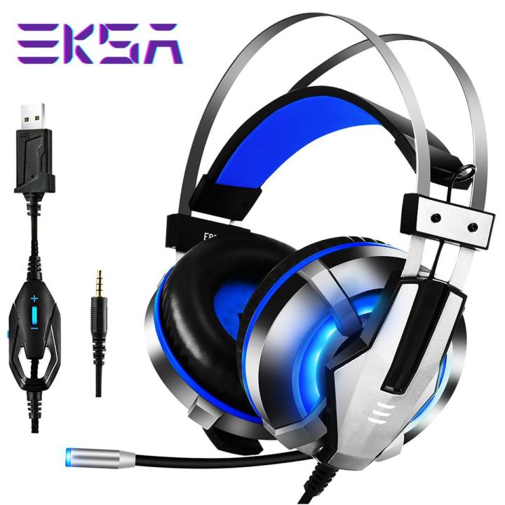 EKSA E800 Gaming Headphone Over The Ear Custom-Built 40mm Driver 360° Omnidirectional Mic With Blue LED Light - Blue