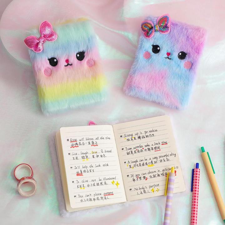 Diary Book 80 Pages Smooth Writing Plush Cartoon Animal Daily Planner Tie-Dye Design Diary Notebook