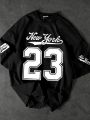Premium Oversized T Shirt For Men Black Varsity Print Hip Hop Streetwear Cotton Tee. 