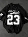 Premium Oversized T Shirt For Men Black Varsity Print Hip Hop Streetwear Cotton Tee. 