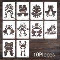 10Pcs/Set 17*12cm Cartoon Frog DIY Layering Stencils Wall Painting Scrapbook Coloring Embossing Album Decorative Template. 