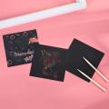 Scratch Art Set, 100 Piece Rainbow Magic Scratch Paper for Kids Black Scratch Off Art Crafts Notes Boards Sheet with 2 Wooden Stylus for Easter Party Game Christmas Birthday Gift. 