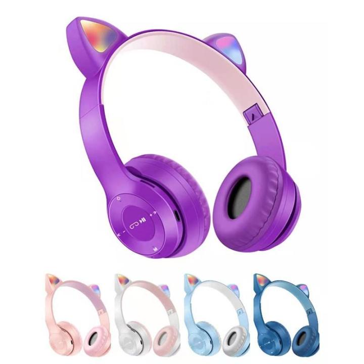 Cat Headphone Wireless Bluetooth Headphone Headset Cat Ear LED Light Up Wireless Headphones for Mobile Phone PC or Laptop