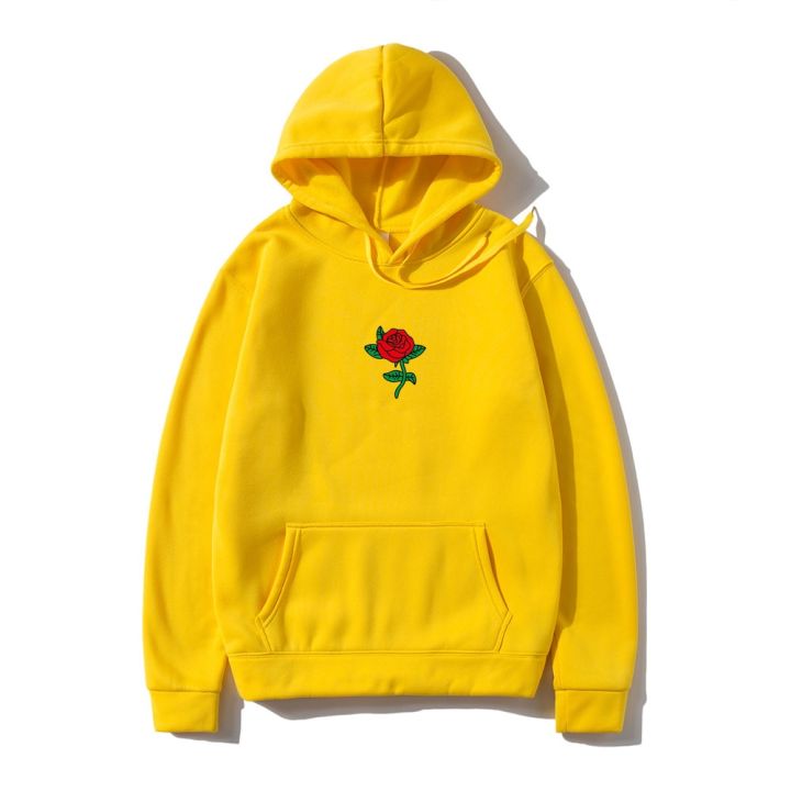 Harajuku Hoodie Sweatshirt Men Fashion Streetwear Rose flower Print Hoodies Tops Pullover mens hoody Hooded Sweatshirt clothes