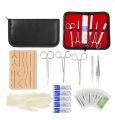 Complete Suture Practice Kit for Medical and Vet Students - Reusable Skin Simulation Silicon Pad with Pre-Cut Wounds, Full Set of Essentials Stainless Still Suturing Tools. 