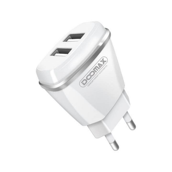 Doomax DO01 Fast Charger Dual USB Charger for Android and iPhone 2.1A with Micro USB OR Type-C Cable Wall Charger Adapter