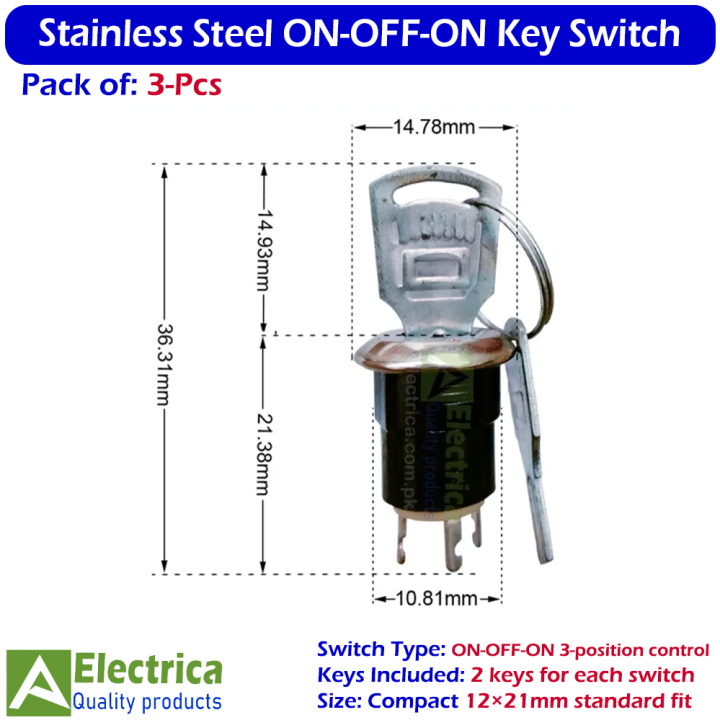 3pcs%20Stainless%20Steel%20Electronic%20Key%20Switch%20ON-OFF-ON%20Power%20Control%20Lock%2012%C3%9721mm%203%20Pin%20with%202%20Keys%20for%20DIY%20&%20Security%20by%20Electrica%20-%20Image%205