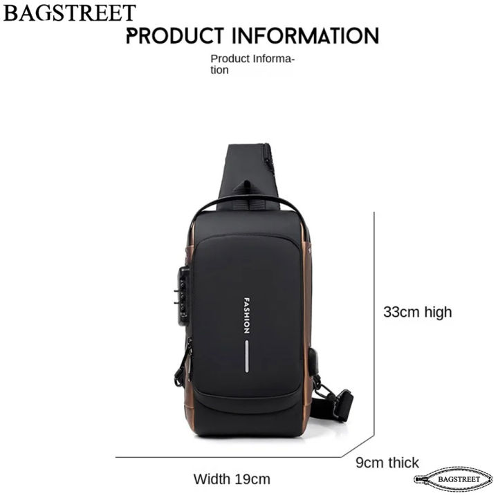 BAGSTREET%20Fashion%20Sling%20Bag%20With%20Combination%20Lock,%20USB%20Charging%20Port,%20Water%20Proof,%20Anti%20Scratch%20Shoulder%20Bag,%20Crossbody%20Unisex%20Bag%20Chest%20Bag%20-%20Black%20-%20Image%208