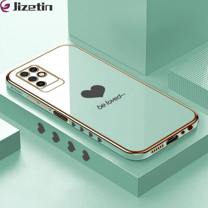 Jizetin (Free Lanyard) for Infinix Note 10 Back Cover Heart loved Luxury 6D Plating Case Side Pattern Soft Silicone Square Phone Cases